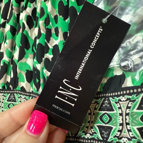 NWT INC International Concepts Green Leopard indian summer dress small - Picture 5 of 7
